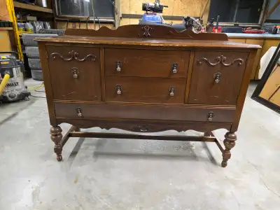 Antique Hutch 36.25 inch high surface (40.25 inch including backing), 53.5 inch wide, 19 inch deep