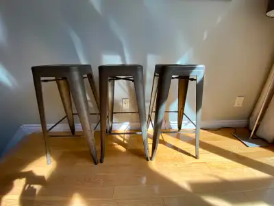 Three Indoor/Outdoor Solid Metal bar stools, View more