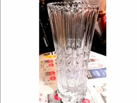 VINTAGE RIBBED CRYSTAL GLASS VASE, 8" TALL, GREAT CONDITION, pic