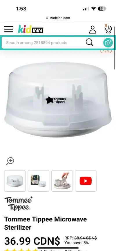 Tommee tippee microwave baby bottle sterilizer. Great used condition. Retail $37. Smoke free home. W...
