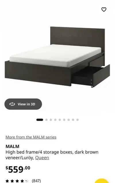 IKEA MALM queen bed with 4 storage drawers , View more