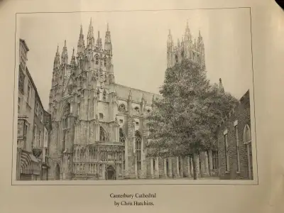 Wall art – Poster- Pencil drawing Canterbury Cathedral by Chris Hutchins Lithograph of Canterbury Ca...