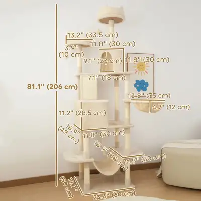 Very Large 81" Cat Tree w/ Scratching Posts, Condos, etc., View more