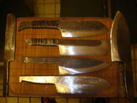 Handmade blue spring steel knives, Deba, Hocho, Kukri