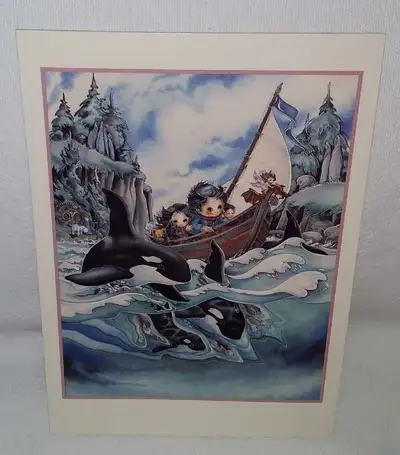 Vtg 90s Whimsical Fantasy Greeting Card,Orca Whales,Jody Bergsma, View more