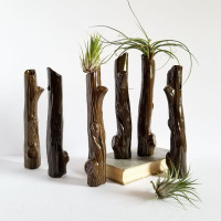 ceramic flower vases - faux bois wood branch bud vases -6 in stk