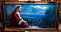 JESUS PICTURE  MIRROR FRAMED VINTAGE  LARGE 44 X 24