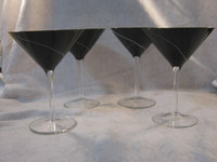 Vintage Hand Made Black Tie-Swirl Martini Glasses