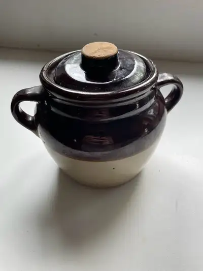 Pot en céramique antique pour cuisson de fèves au lard Couvercle Non fissuré Pas de rendez-vous le D...