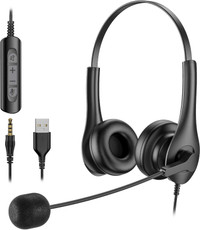 USB Headset with Microphone, 3.5mm Jack Computer Headset with in