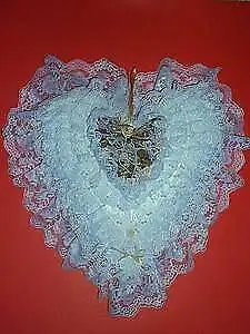 heart shaped Pillow .. Lace,Ribbon,Pearls .. NEW, View more