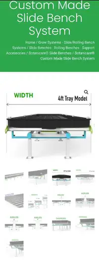 Multiple Botanicare rolling table systems with drain trays and f