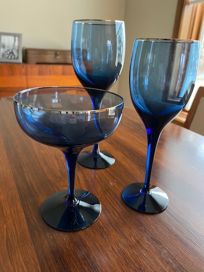 Vintage Orrefors Sweden Starfire Blue Crystal glasses, View more