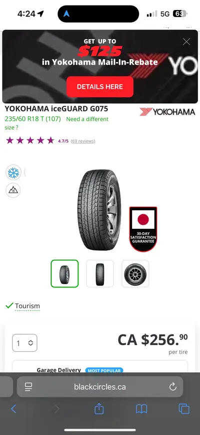 Yokohama iCeGUARD G075 Winter Tires — 235/60R18 Set of 4 winter tires. Used for only 4 months. Excel...