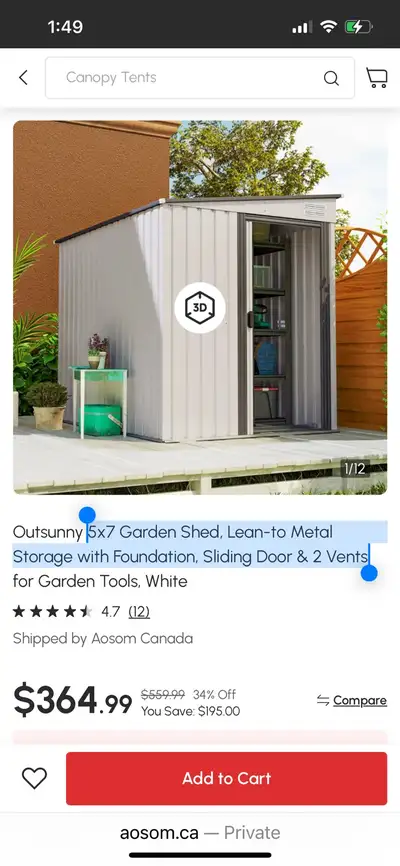 With foundation 5x7' Garden Shed, Lean-to Metal Storage, View more