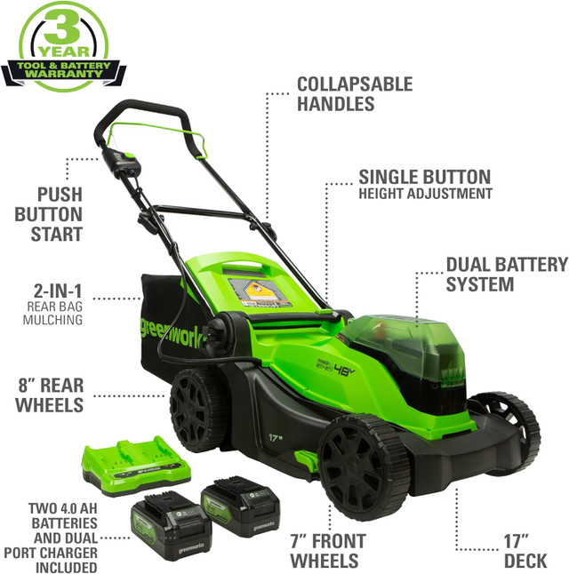 Tondeuse/Mower Greenworks 48V 2 x 24V 4Ah Batteries dans Tondeuses et souffleuses  à Laval/Rive Nord