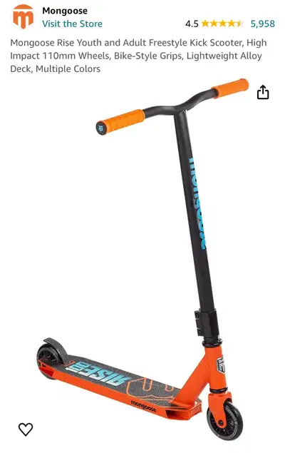 MONGOOSE RISE 100 FREESTYLE KICK SCOOTER Youth and Adult Orange/Blue Model #:R6313AZ