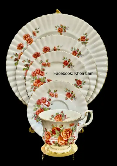 Centennial Rose pattern by Royal Albert dinner place setting, View more