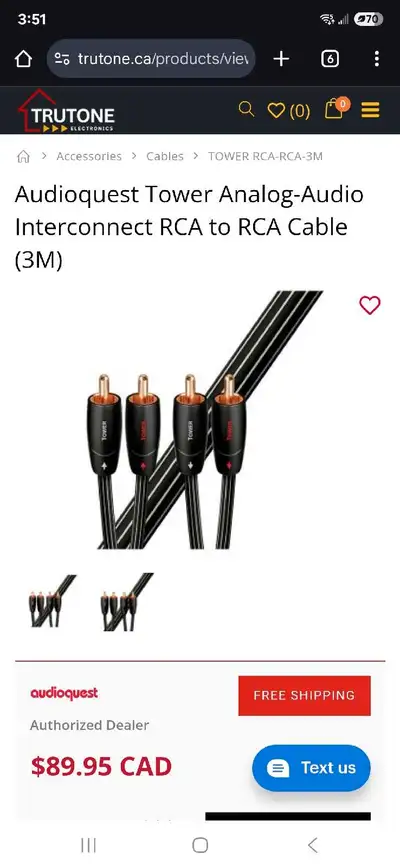 Audioquest Tower 3m RCA cables, View more