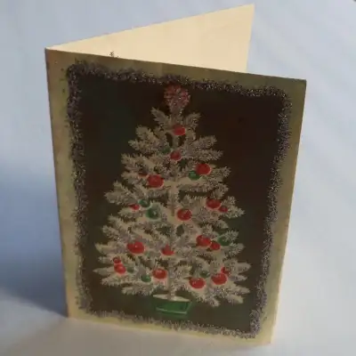 Vintage Silver Tree Red Ornaments Christmas Greeting Card, View more