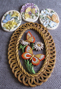 Vintage Butterflies & Flowers Wall Plaques Avon Coppercraft 4PC