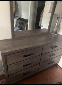 Grey and black dresser with mirror 