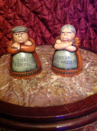 ROYAL DOULTON VOTES AND TOIL SALT & PEPPER SHAKERS 