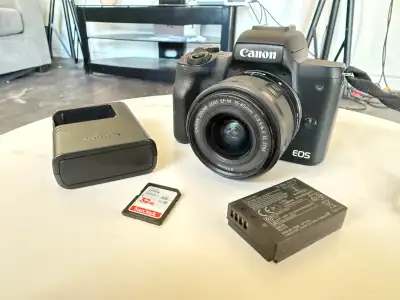 Canon M50 Mark II Full Kit – Like New (Lens + Battery + SD Card, View more