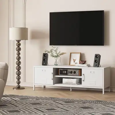 Modern Metal TV Stand for 55-60” — White, View more