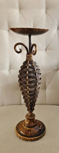 PILLAR CANDLE STICK Holder Iron and Wicker