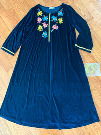 NEW XXL velvet dress maxi dark blue navy abaya embroidered hijab