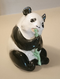 Vintage Black and White Ceramic Panda Bear Eating Bamboo