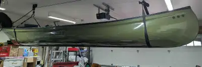 14' fibreglass Scott canoe- square back.