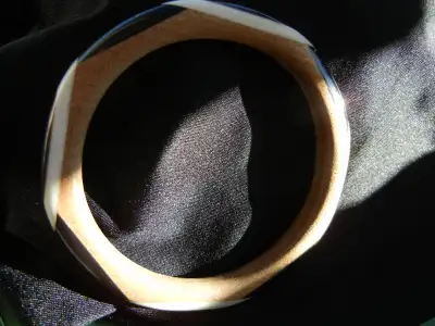 Unique vintage Onyx, Ivory and Wood Bangle Bracelet