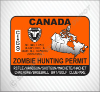 Canada Zombie Hunting Permit Vinyl Sticker Decal Outbreak Car