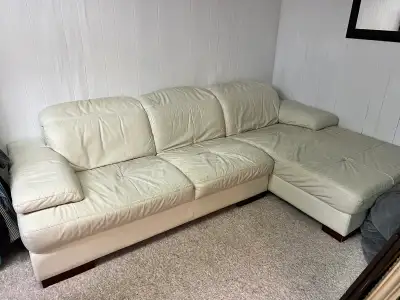 Cream Leather Sectional Sofa, View more