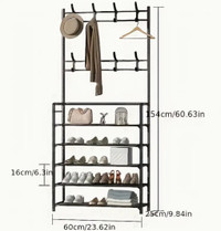Metal Shoe Rack Organizer with Detachable Hooks—Your One-Stop