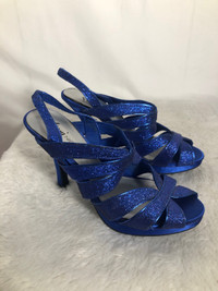 Womens Blue Sparkle High Heel Shoes. Size 8.