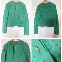 BRAND NEW Guess Women's Turquoise Green Leather Jacket (Size M)
