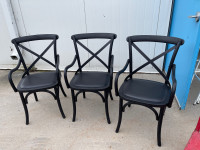  Restoration Hardware, black leather Madeline Chairs three