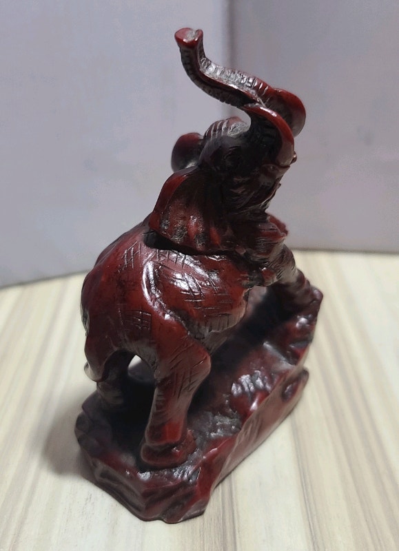Vintage Chinese Handcrafted Red Resin Figurine Bull Elephant. Arts
