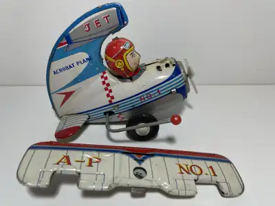 Jouet d'avion des années 1960, Jet Mécanique #1 Alps Tin, Japon, View more
