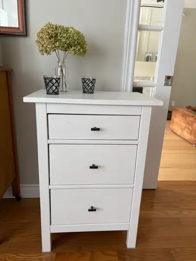 IKEA Hemnes 3-Drawer Pine Nightstand In very good, lightly used condition (has a couple of small lig...