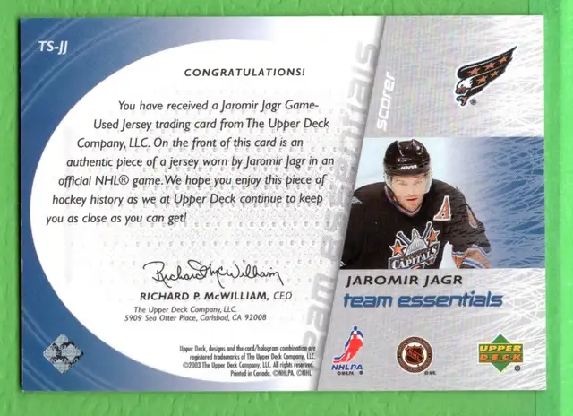 2003-04 Upper Deck Team Essentials #TSJJ Jaromir Jagr in Arts & Collectibles in Thetford Mines - Image 3
