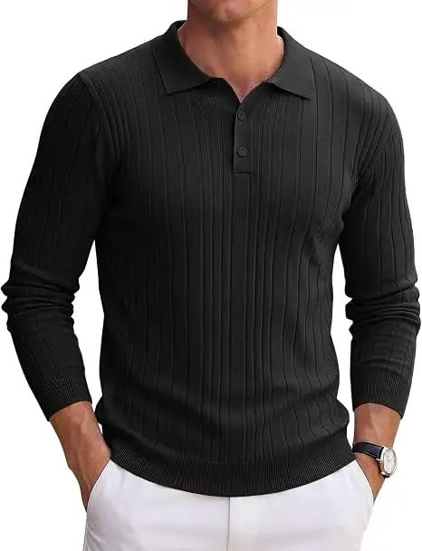 COOFANDY Men's Knit Polo Shirt Long Sleeve