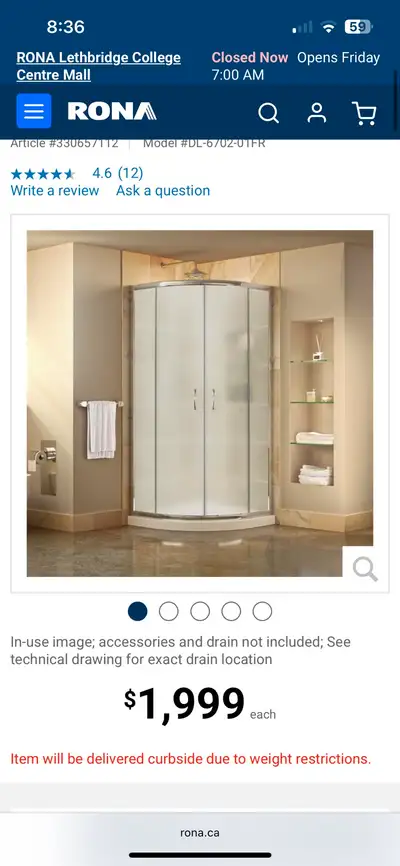 DreamLine Prime 36” White Acrylic Sliding Shower, View more