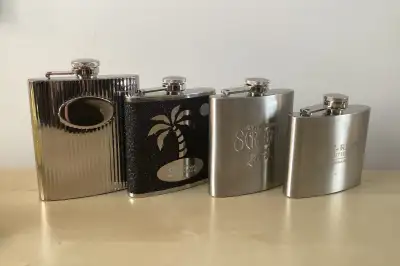 4 Stainless Steel Liquor Whisky Hip Flasks-5oz/6oz/6oz/8oz, View more