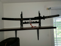 Support d'épée double en bois décoratif (sans l'épée) katana