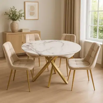 5Pc Marble Dining Set , View more