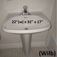Pedestal Sink - Porcelain, White, Retro Design, 22(w) x 32 x 17